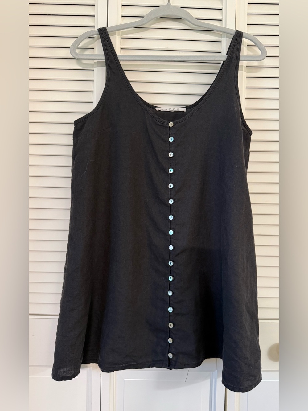 OYSHO Longline Black Linen Button-Front Sleeveless Tank Top